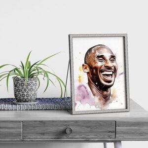 4x6‎ Happy Kobe Bryant Smiling Portrait Wall Art Watercolor Oil Painting Print